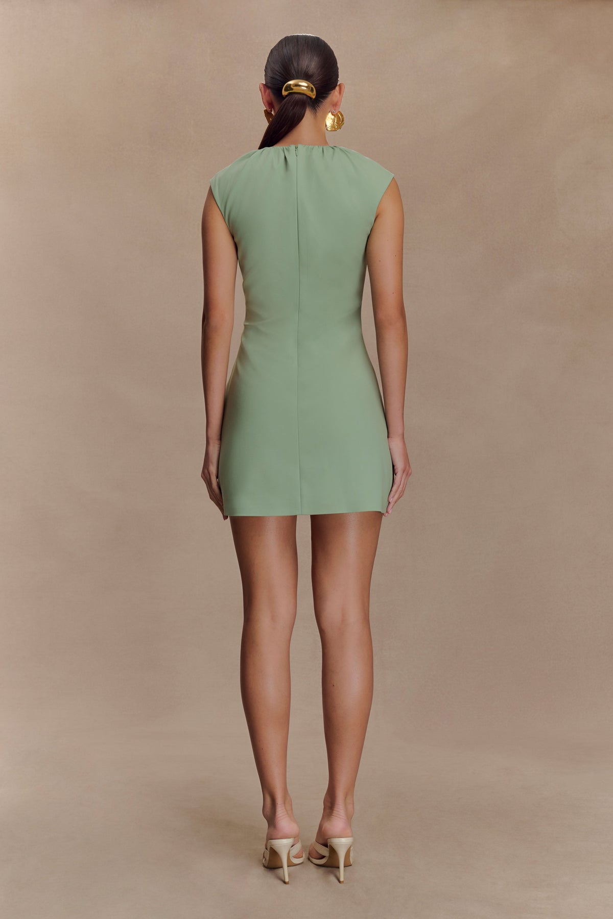 Ariana Pleated Neck Mini Dress - Sage