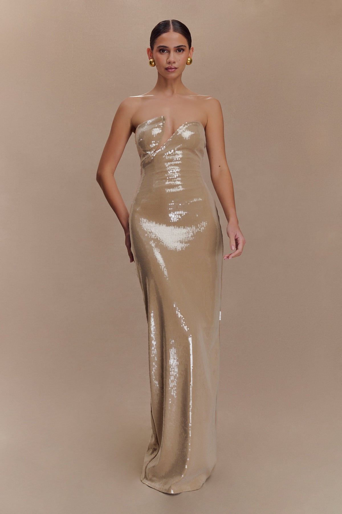 Winston Strapless Sequin Maxi Dress - Taupe
