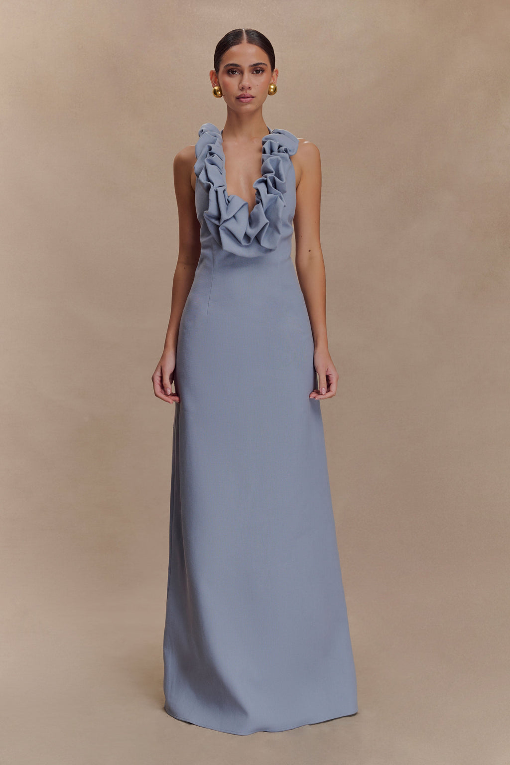 Carolyn Linen Bubble Maxi Dress - Misty Blue