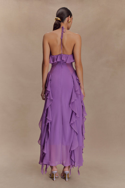 Aleyna Chiffon Ruffle Midi Dress - Purple