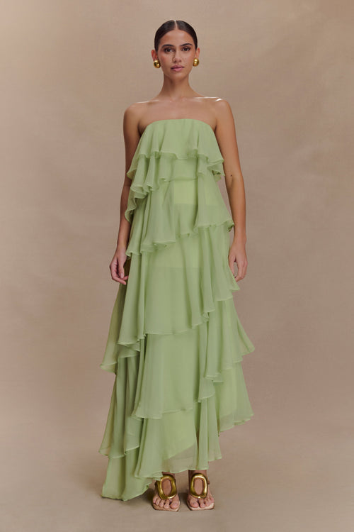 Alexa Ruffle Chiffon Maxi Dress - Pastel Lime