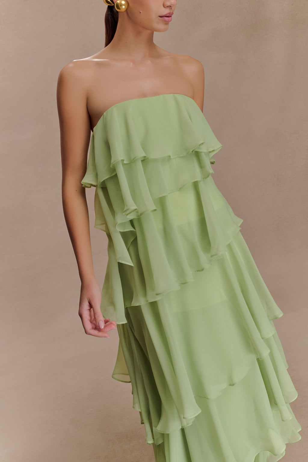 Alexa Ruffle Chiffon Maxi Dress - Pastel Lime
