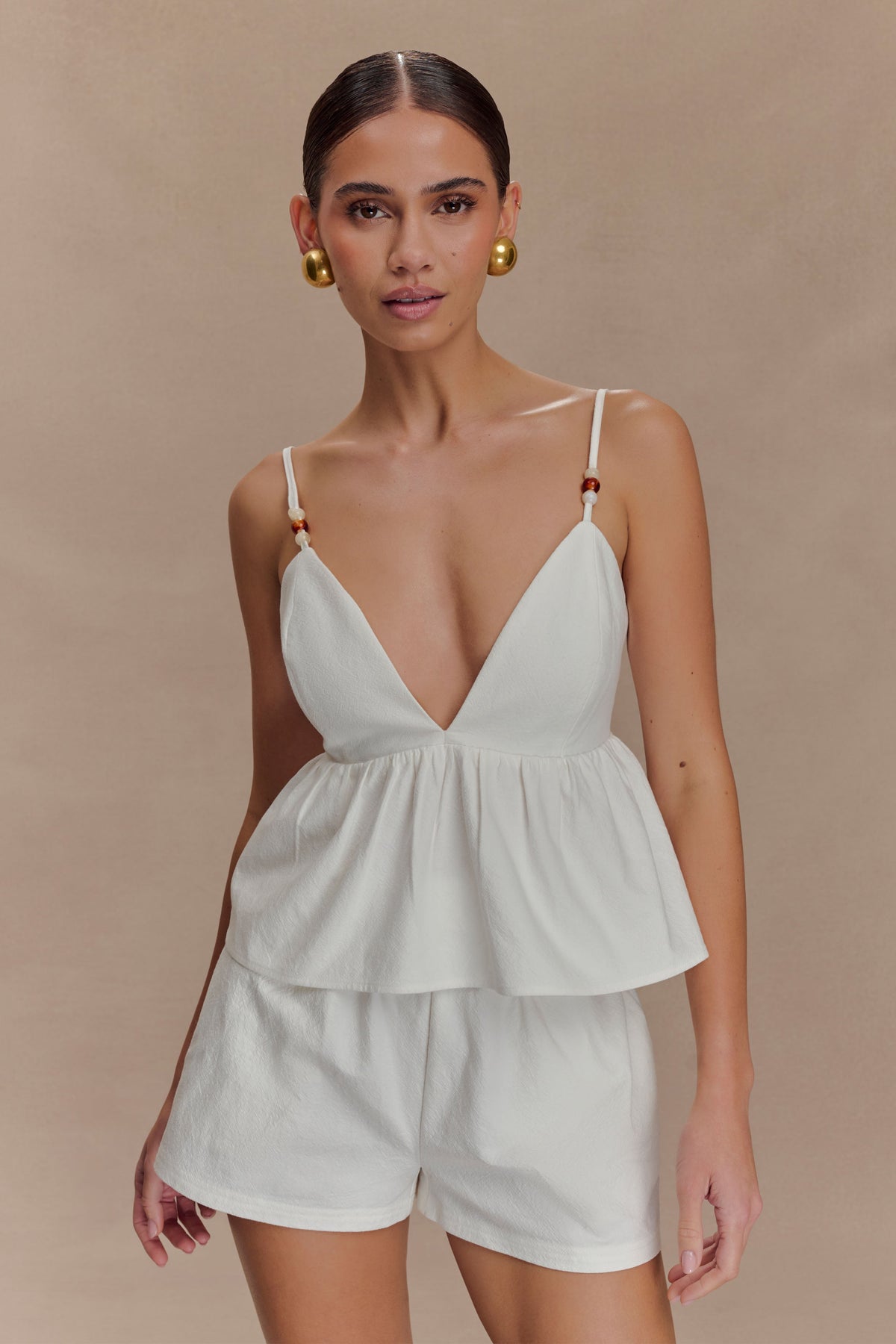 Janayia Cotton Beaded Top - White