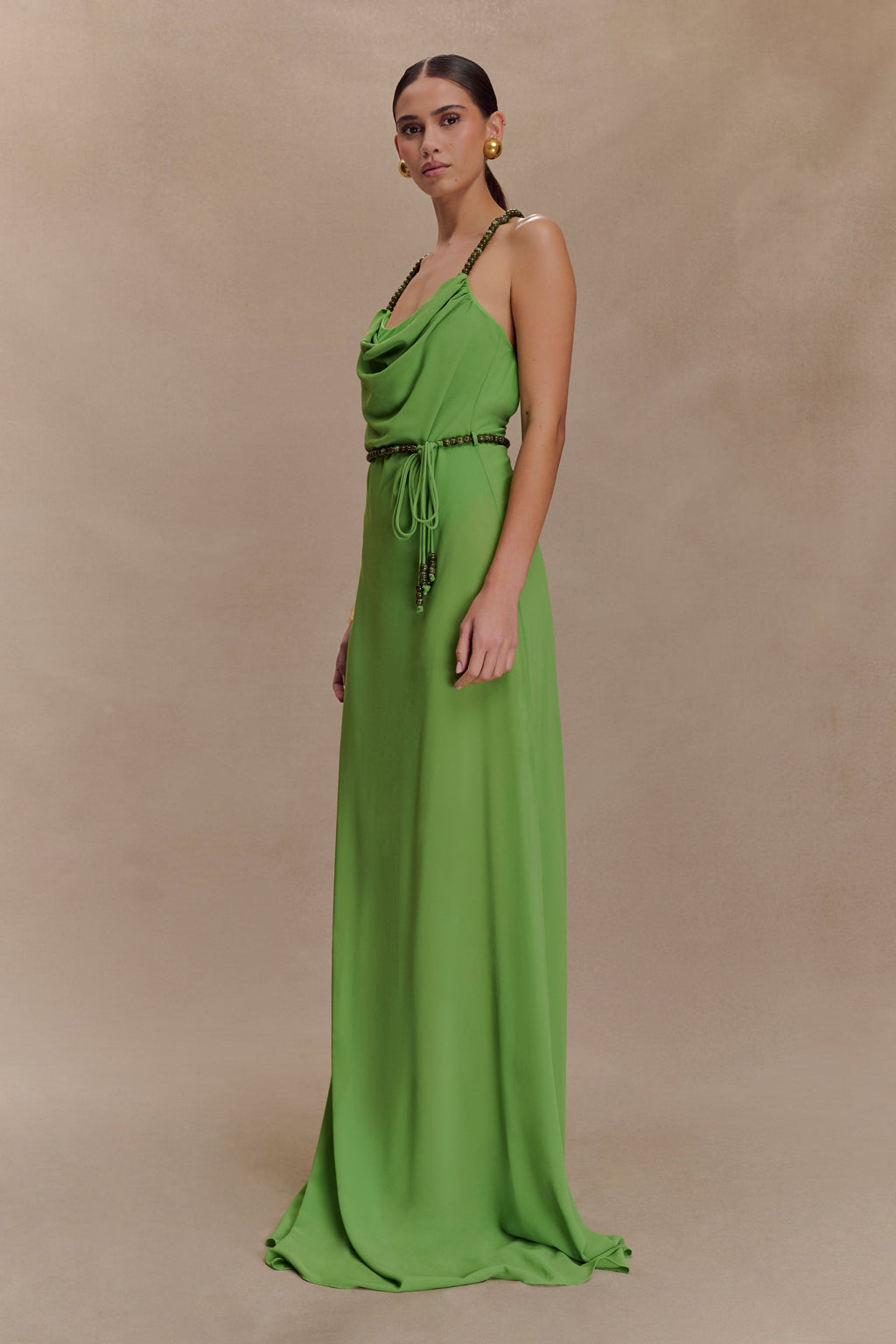 Elaine Chiffon Beaded Maxi Dress - Green