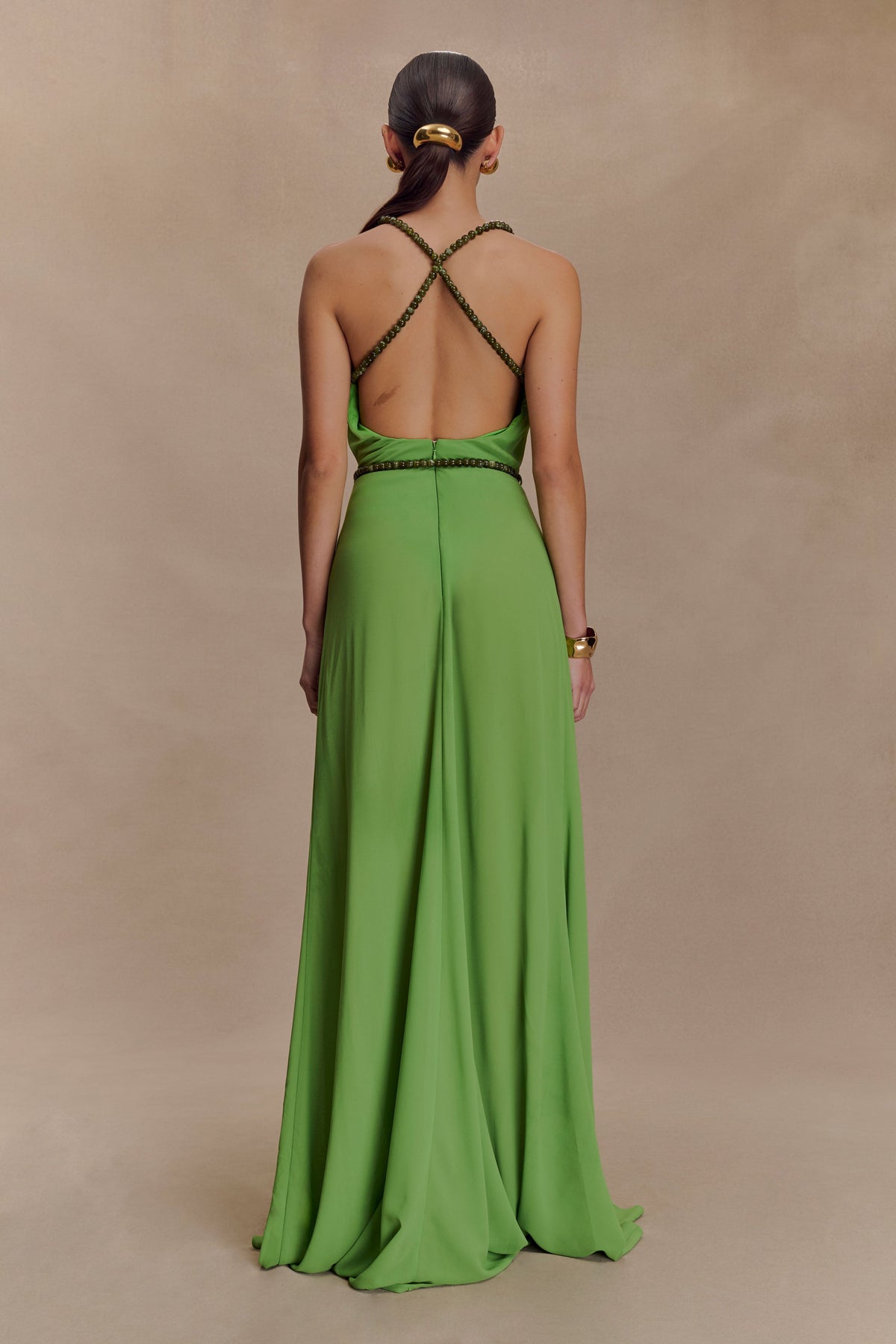 Elaine Chiffon Beaded Maxi Dress - Green