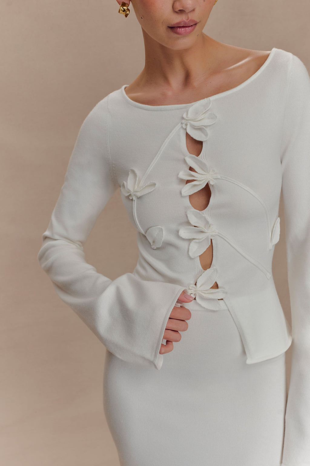 Alejandra Floral Long Sleeve Knit Top - White