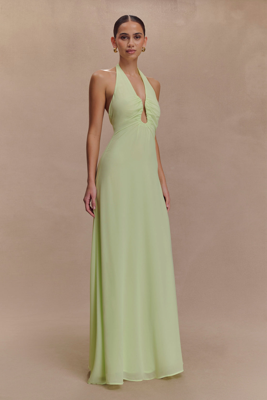 Malakhai Chiffon Halter Maxi Dress - Pastel Green