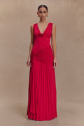 Dania Cowl Neck Slinky Maxi Dress - Fuchsia Pink