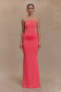 Madison Strapless Slinky Maxi Dress - Coral
