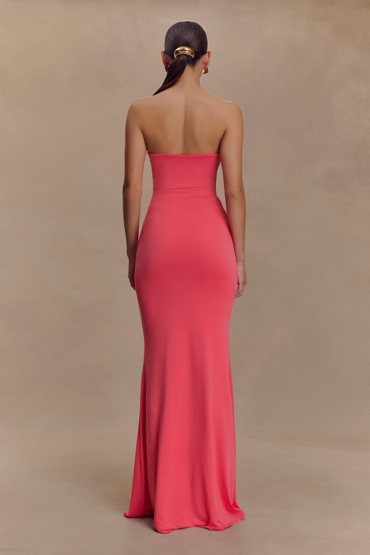 Madison Strapless Slinky Maxi Dress - Coral