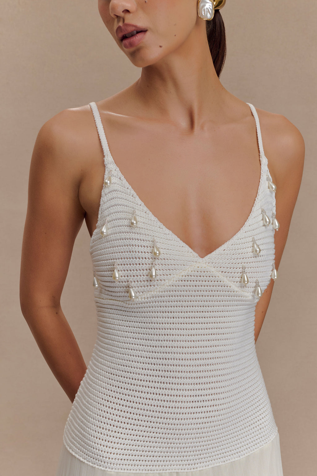 Catherine Crochet Pearl Maxi Dress - White