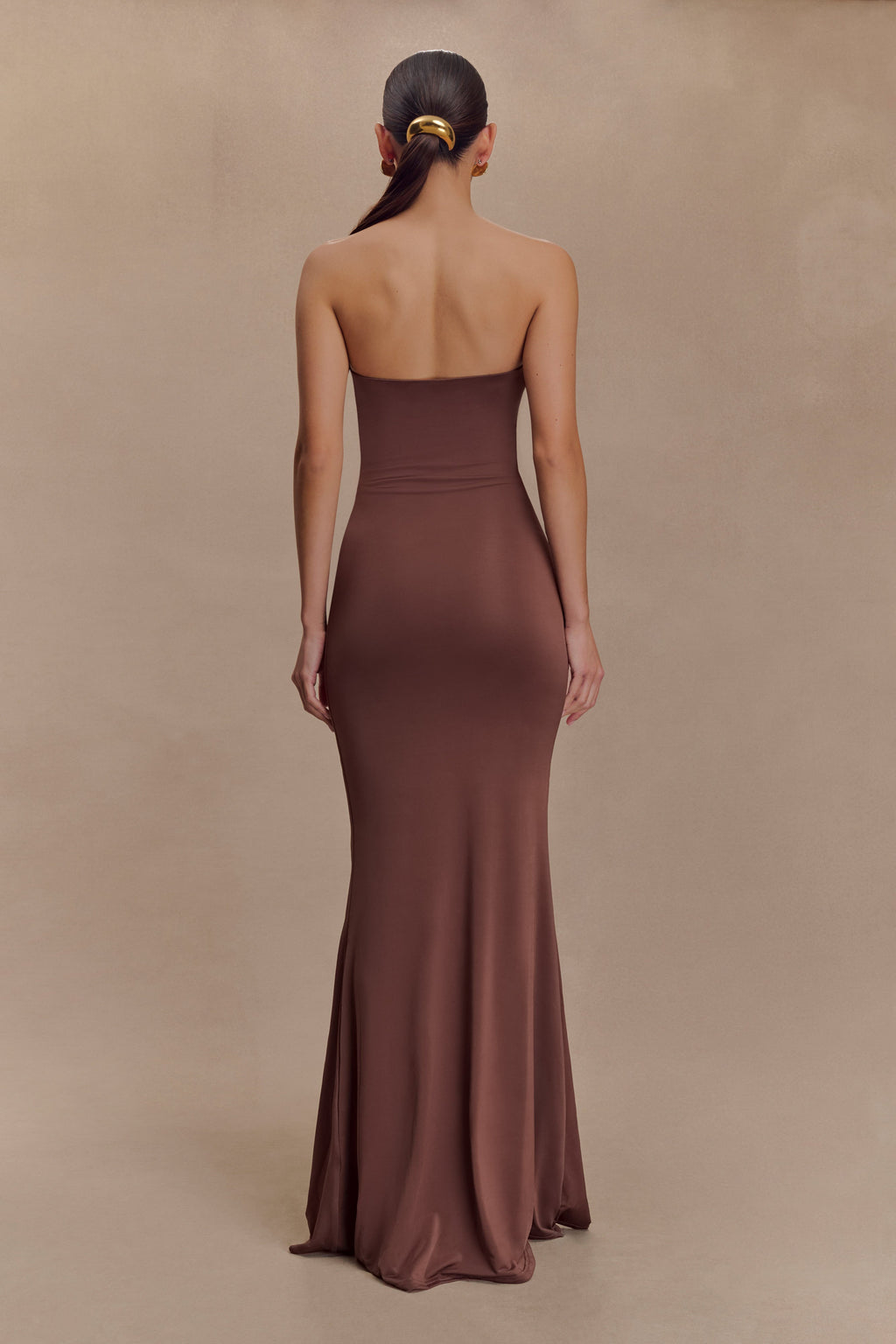 Madison Strapless Slinky Maxi Dress - Chocolate