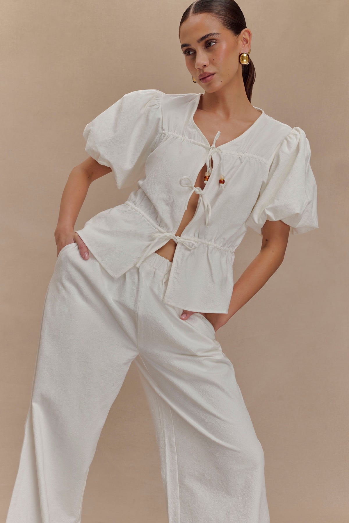 Emilie Puff Sleeve Cotton Top - White