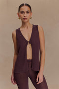 Malani Knit Top With Hardware - Chocolate