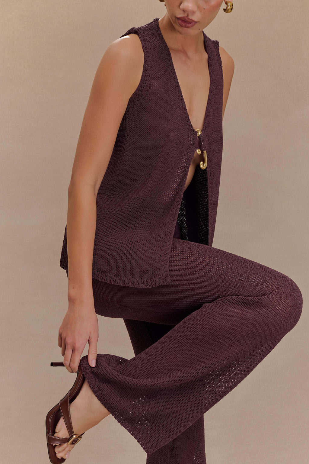 Malani Wide Leg Knit Pants - Chocolate