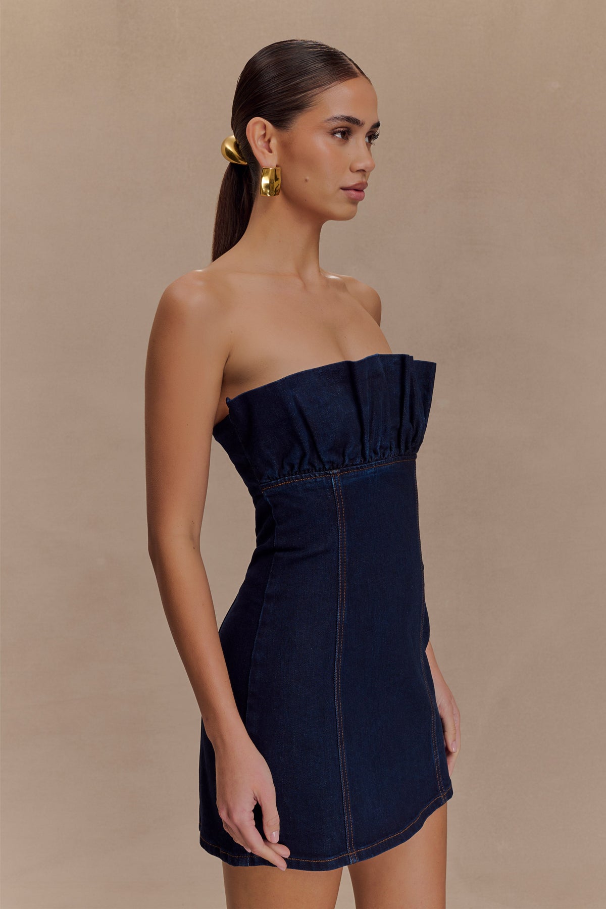 Raesha Frill Denim Mini Dress - Indigo Blue