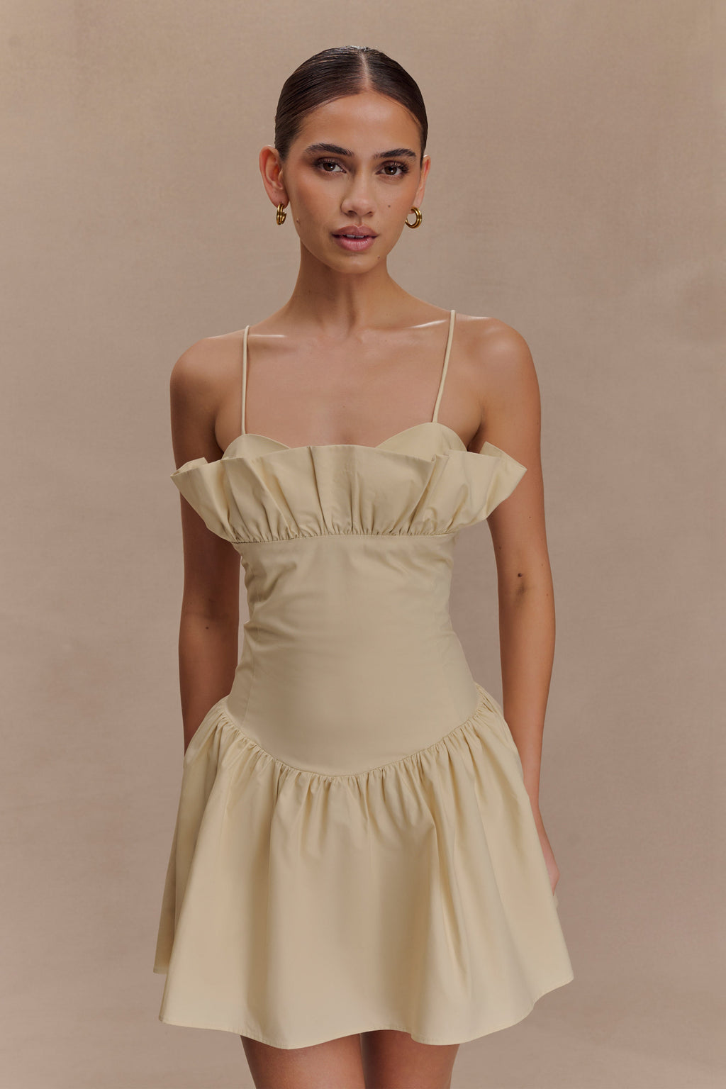 Janis Cotton Frill Mini Dress - Nude