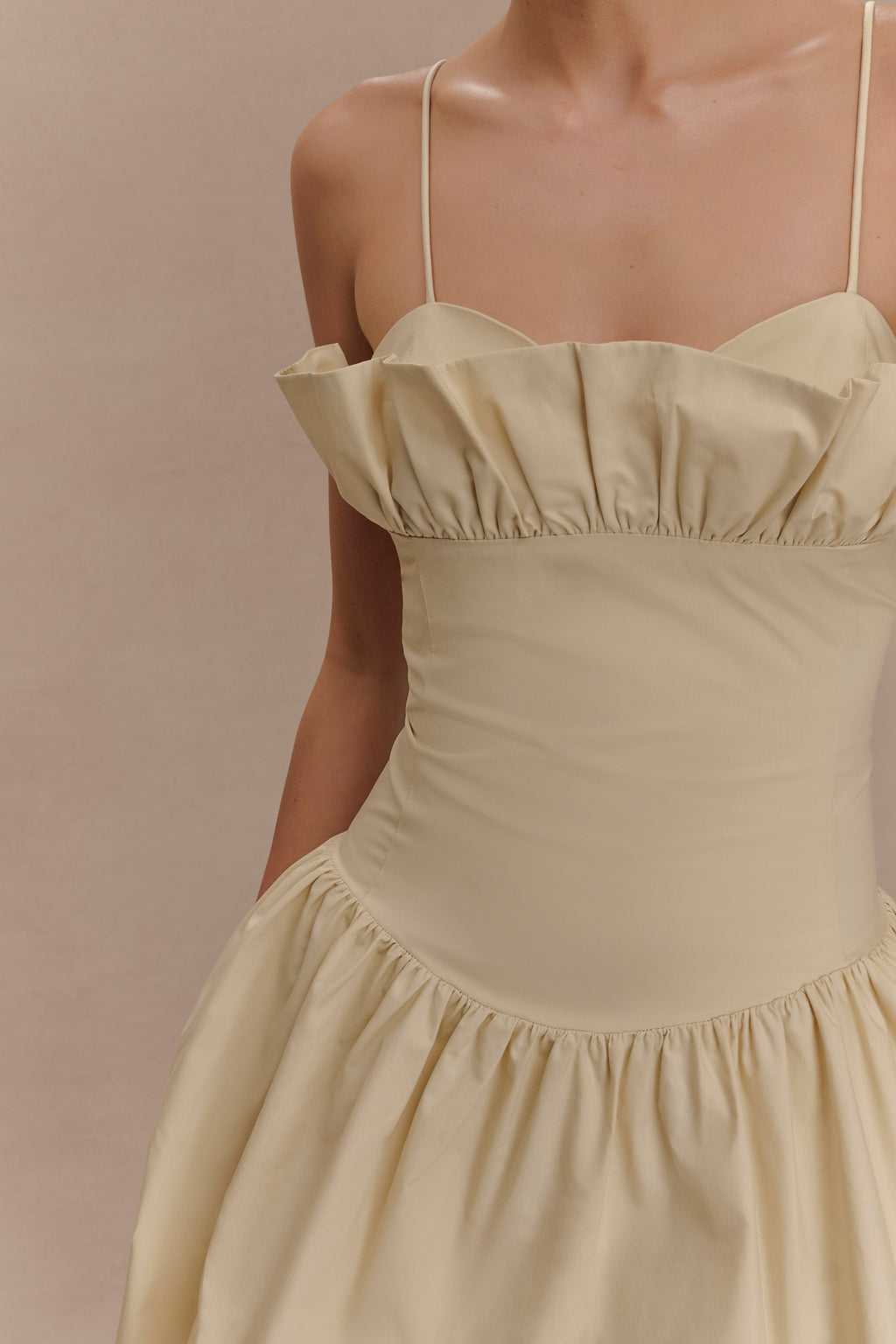 Janis Cotton Frill Mini Dress - Nude