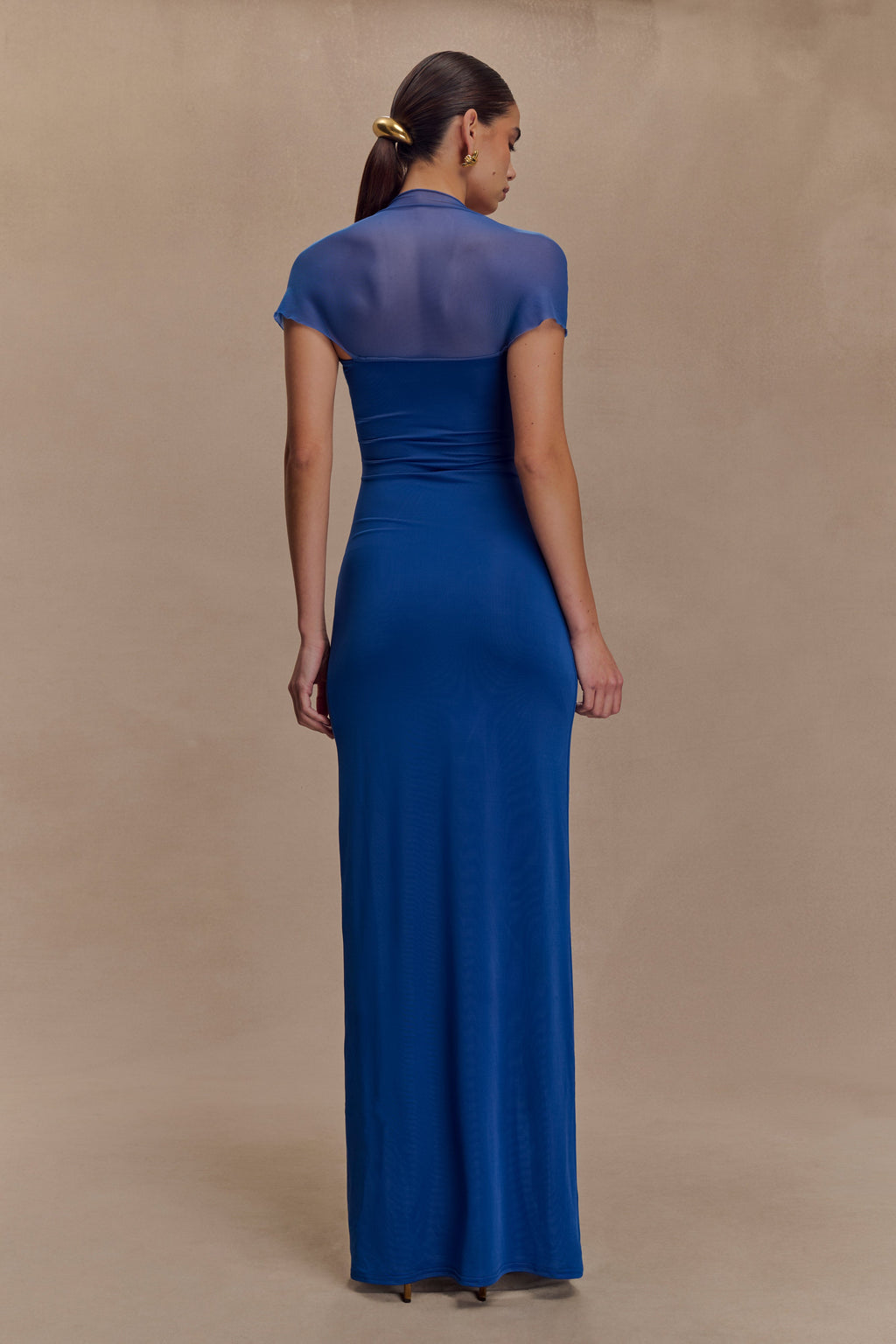 Wyatt Slinky And Mesh Maxi Dress - Cobalt Blue