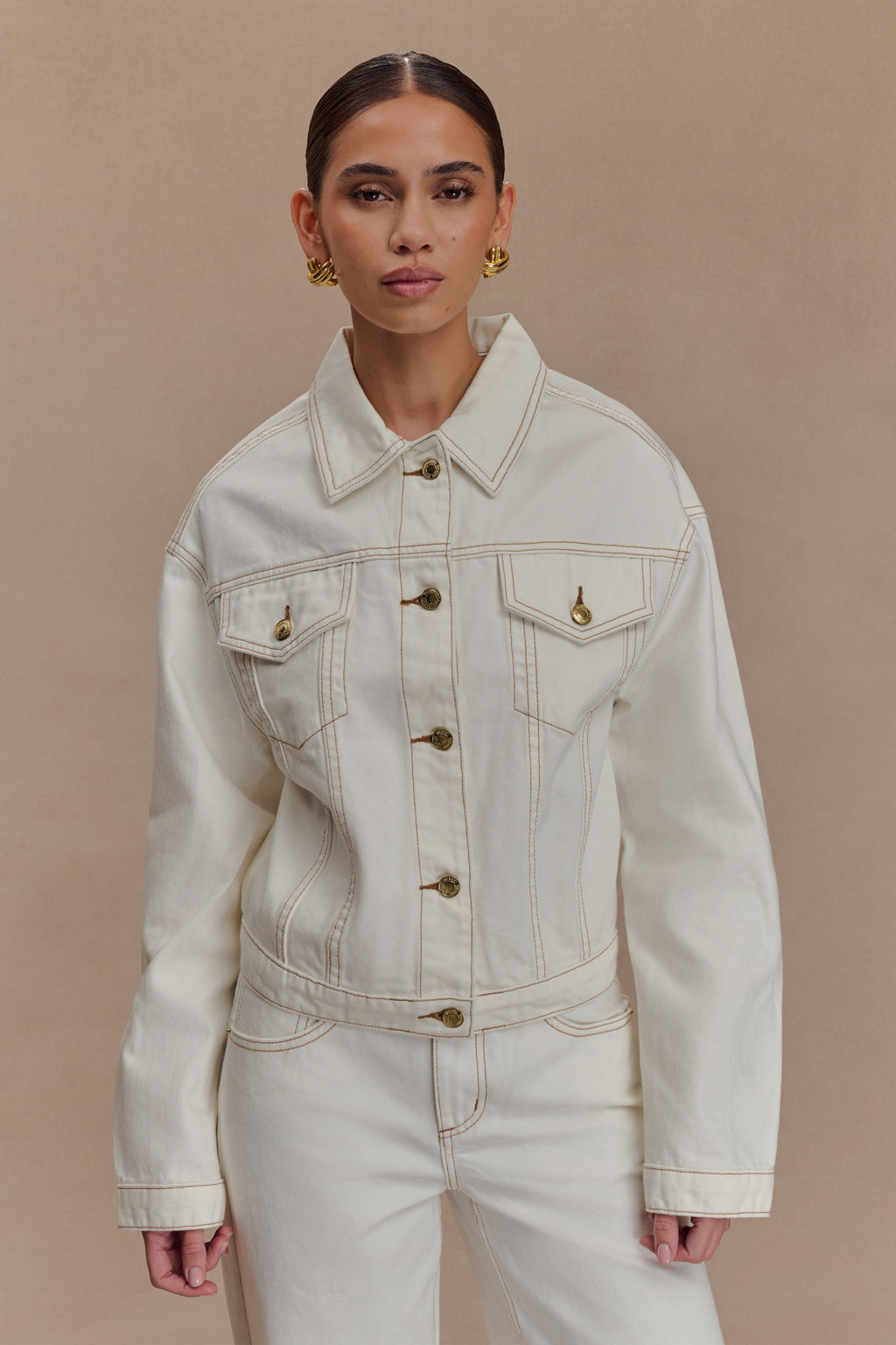 Kirra Cinched Denim Jacket - White
