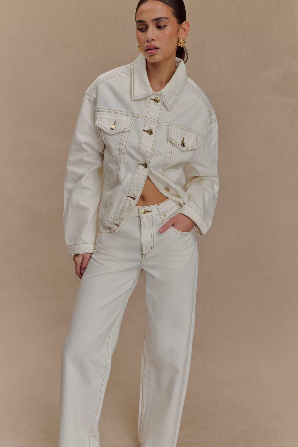 Kirra Cinched Denim Jacket - White