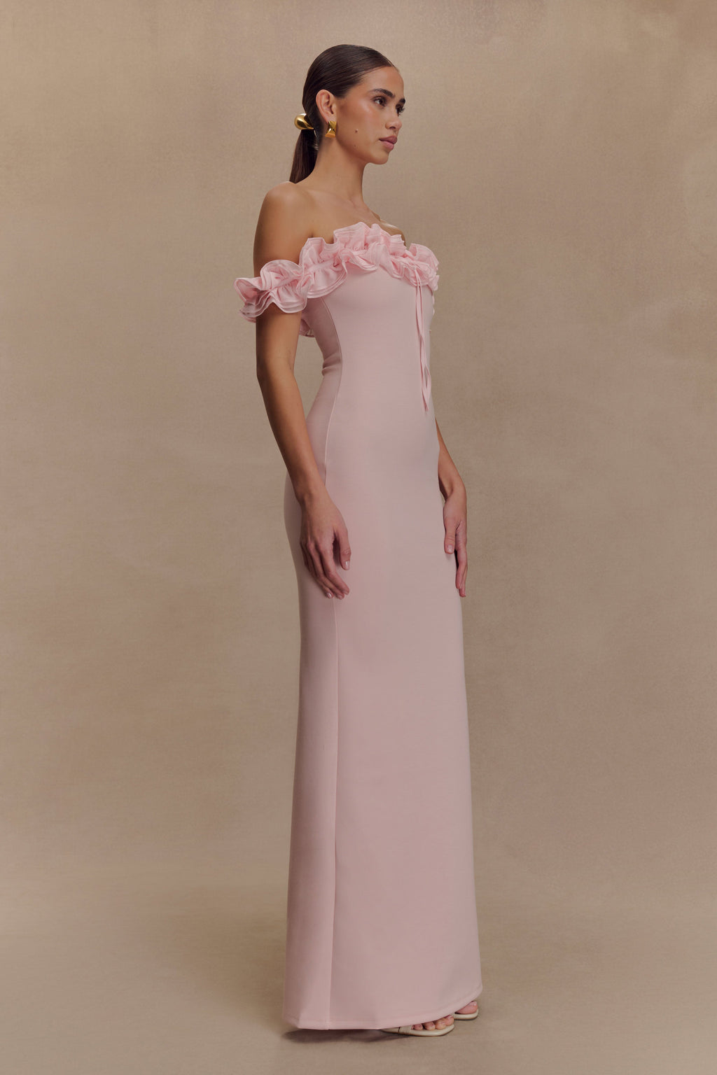 Nova Ruffle Off Shoulder Maxi Dress - Ballet Pink
