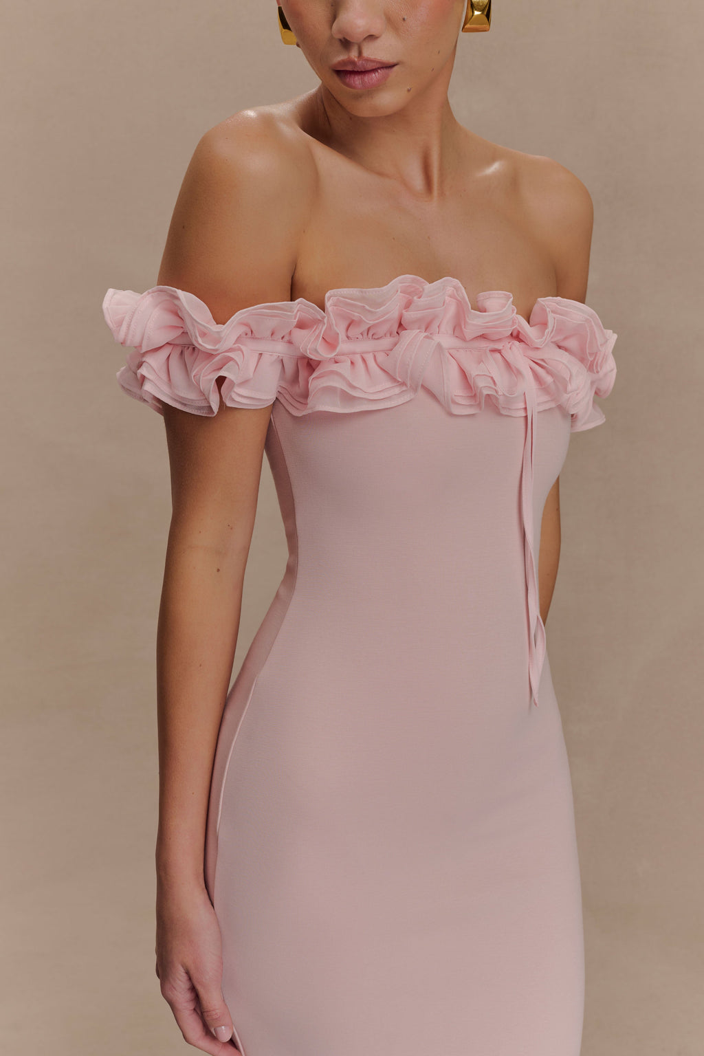 Nova Ruffle Off Shoulder Maxi Dress - Ballet Pink