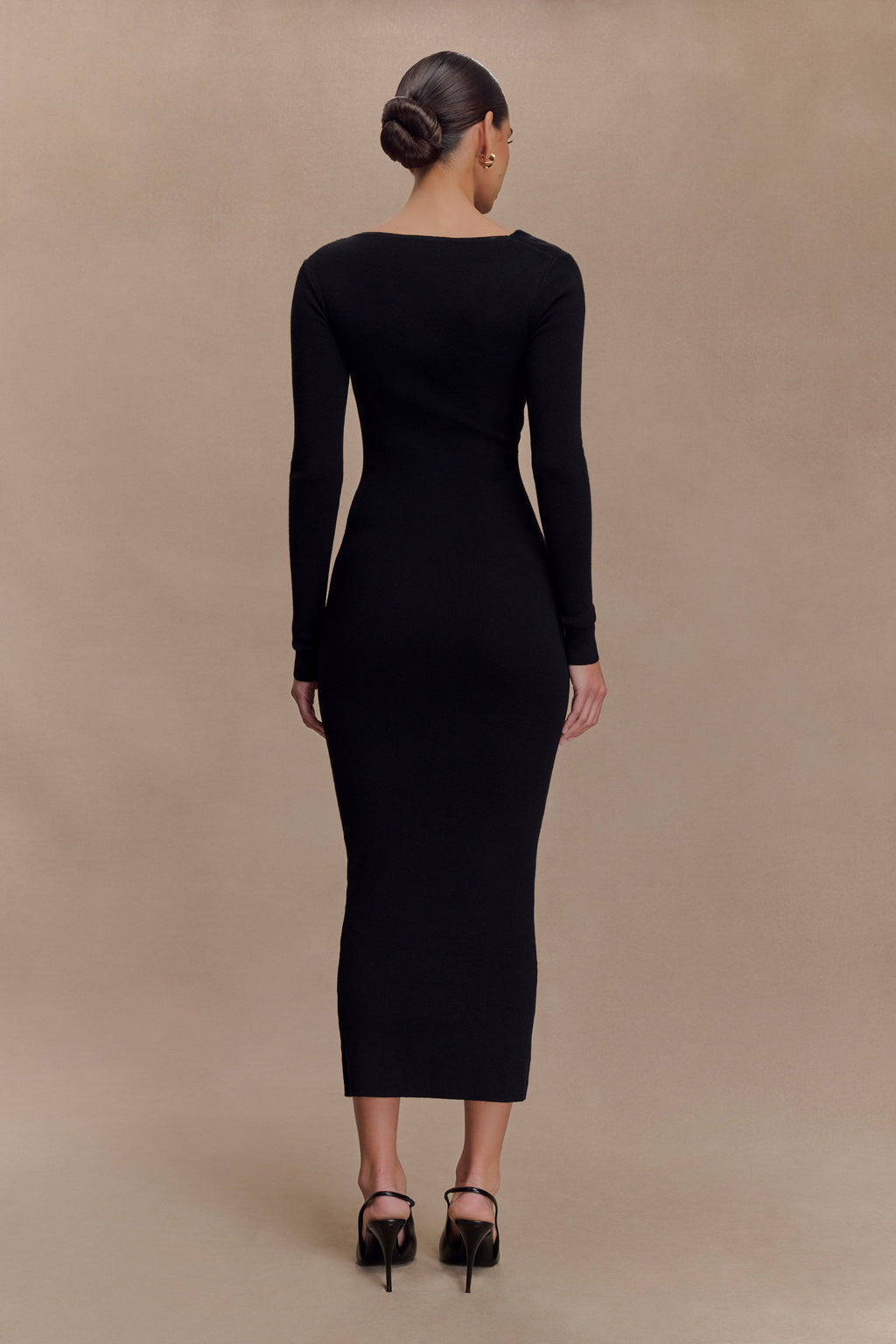 Culver Draped Twist Knit Midi Dress - Black