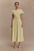 Aysha Buttoned Linen Midi Dress - Lemon