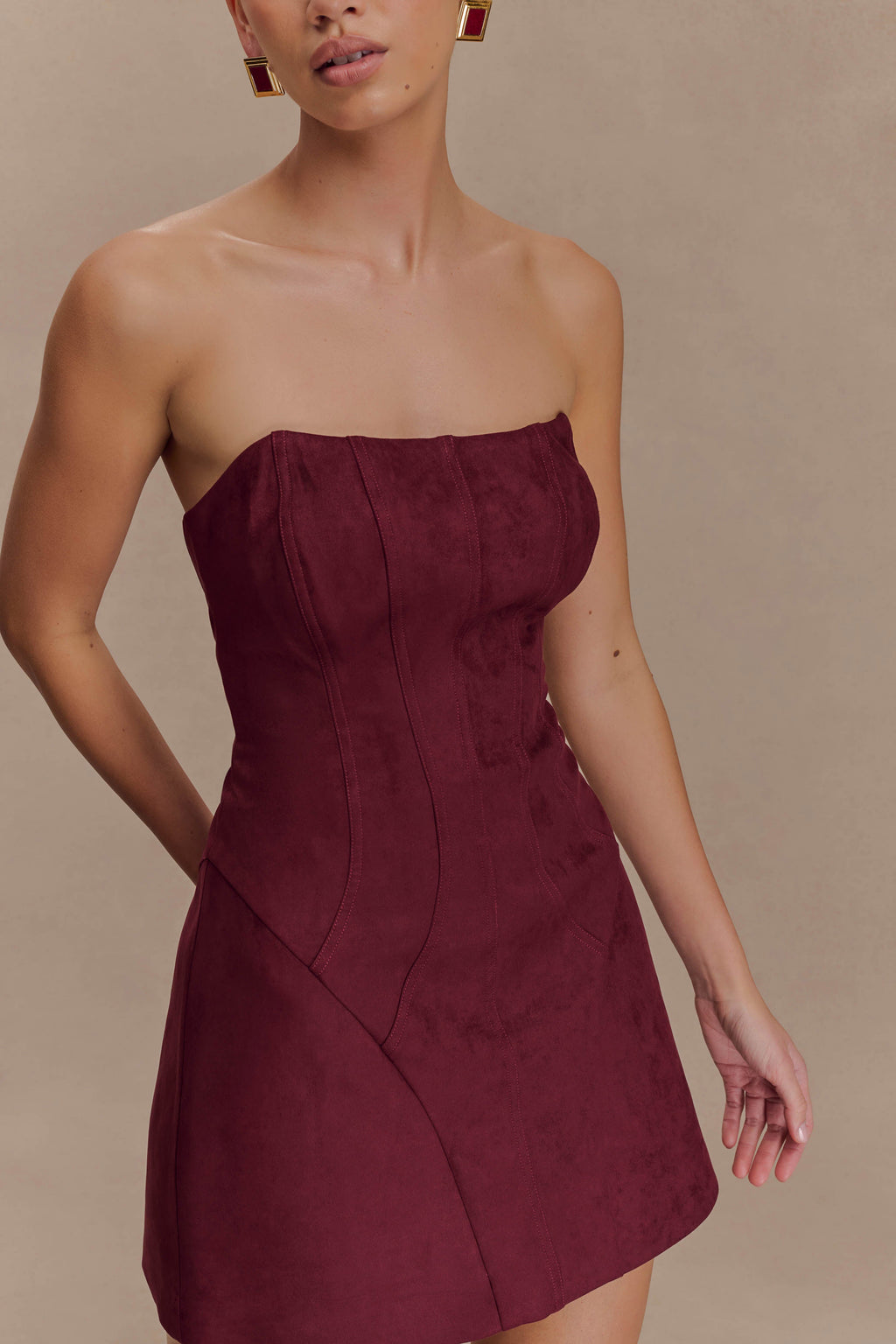 Andy Faux Suede Mini Dress - Wine