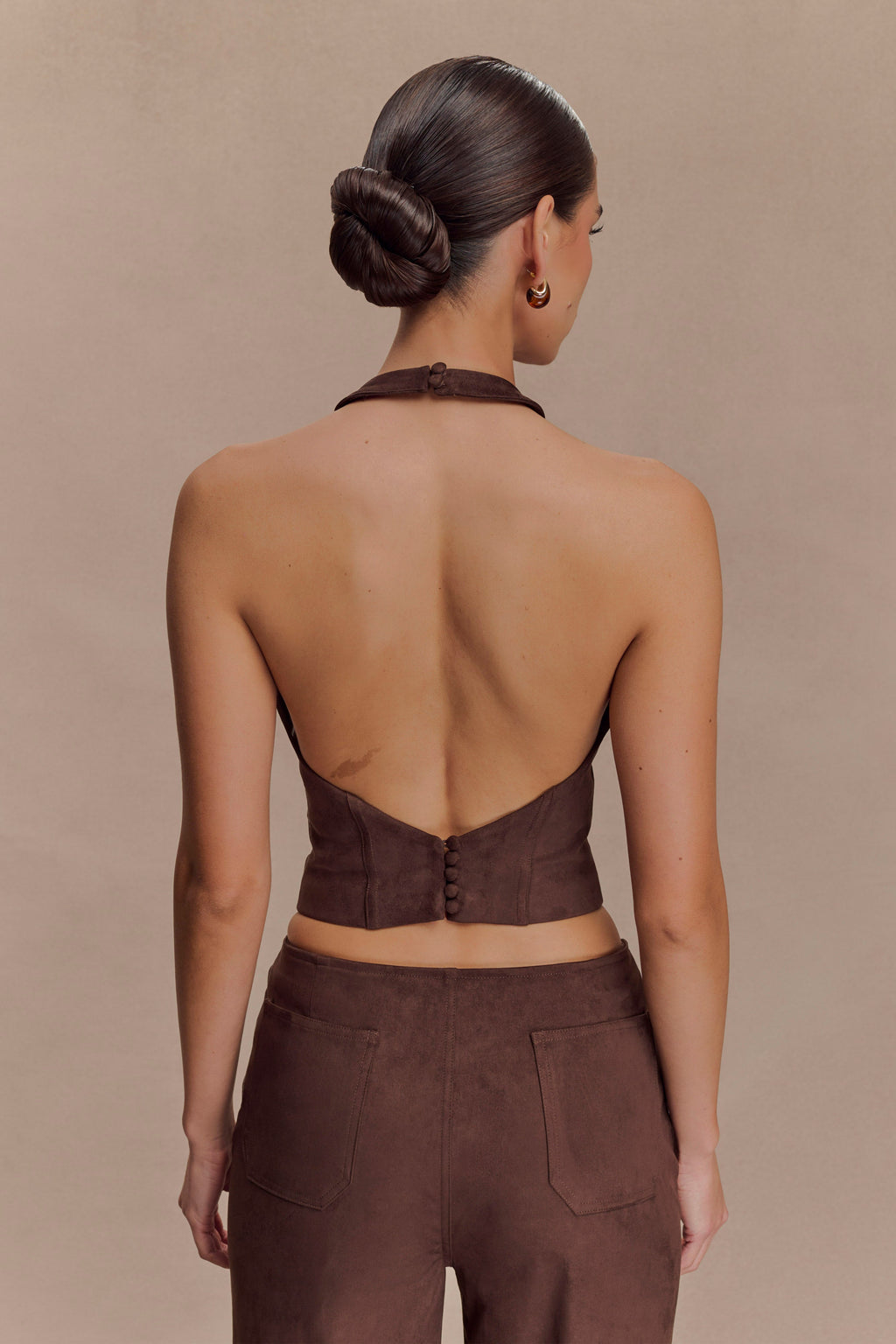 Logan Faux Suede Halter Top - Dark Chocolate