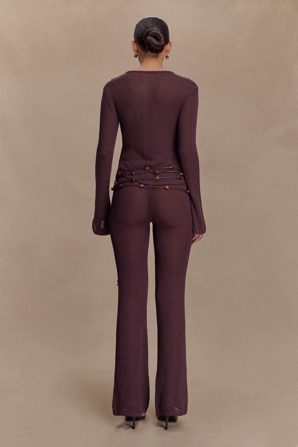 Enid Faux Leather Beaded Belt - Chocolate