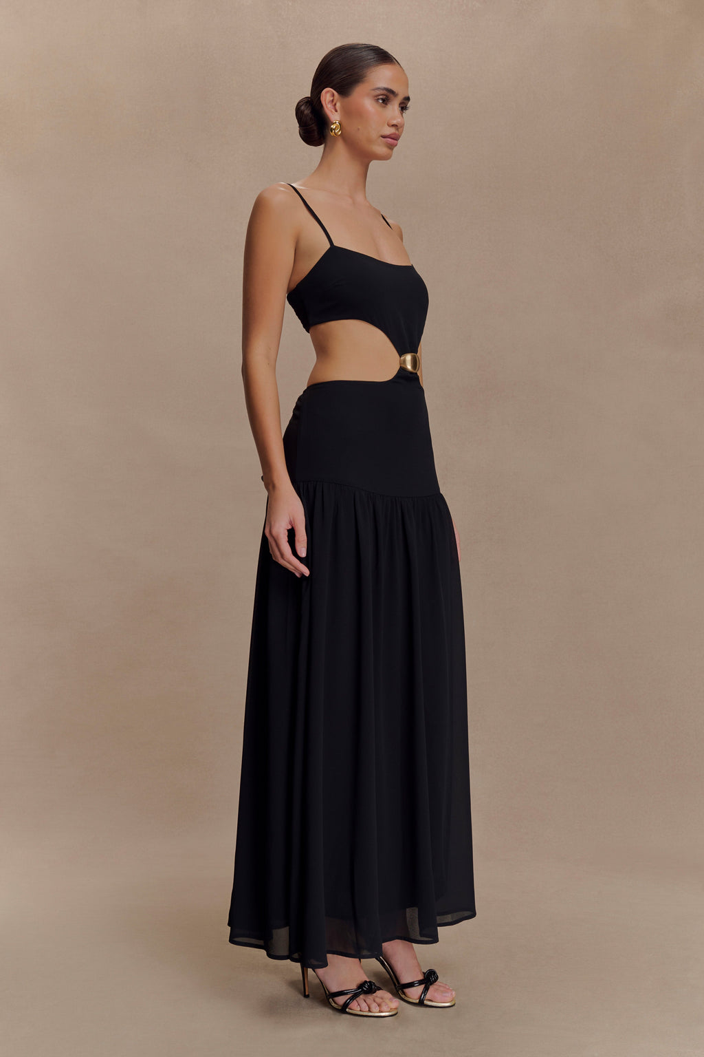 Georgina Chiffon Midi Dress - Black