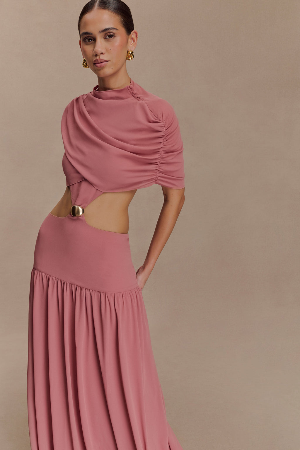 Georgina Chiffon Midi Dress - Burnt Rose