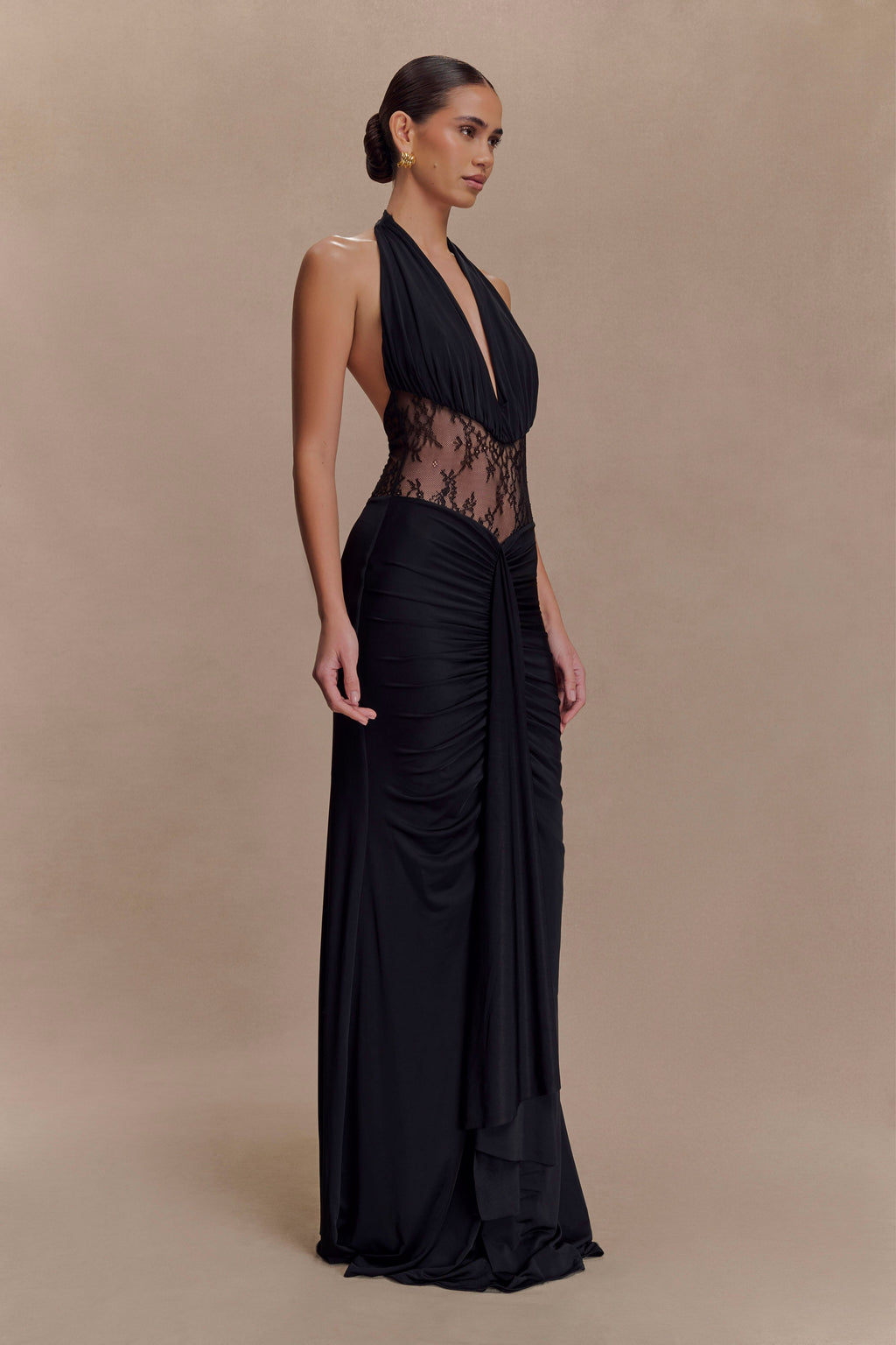 Bonnie Slinky And Lace Maxi Dress - Black