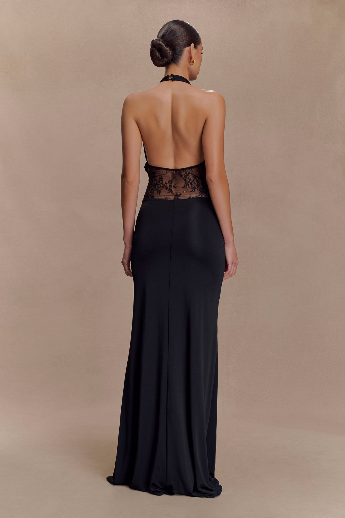 Bonnie Slinky And Lace Maxi Dress - Black