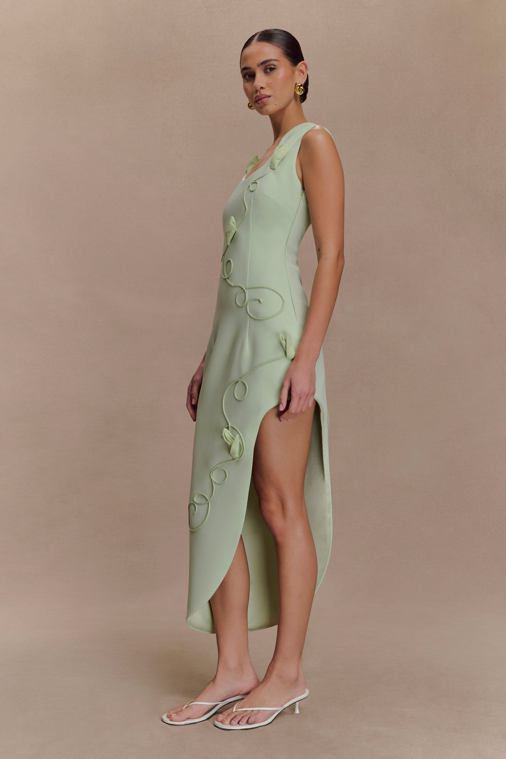 Virginia Suiting Embroidered Midi Dress - Sage