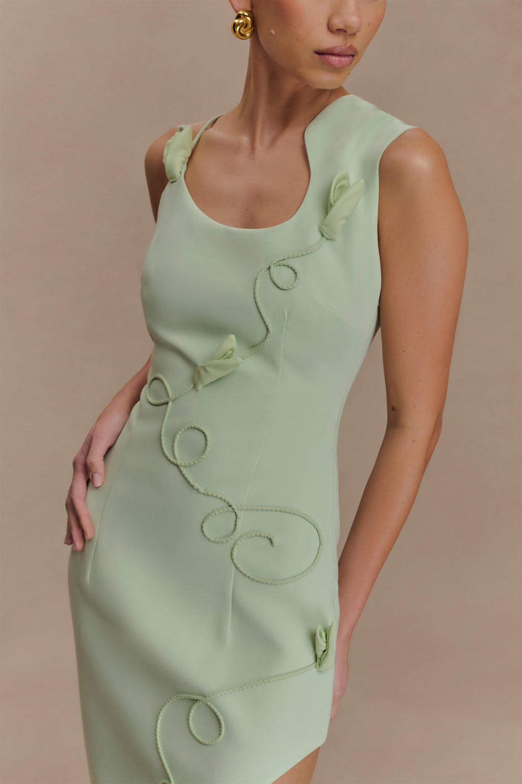 Virginia Suiting Embroidered Midi Dress - Sage