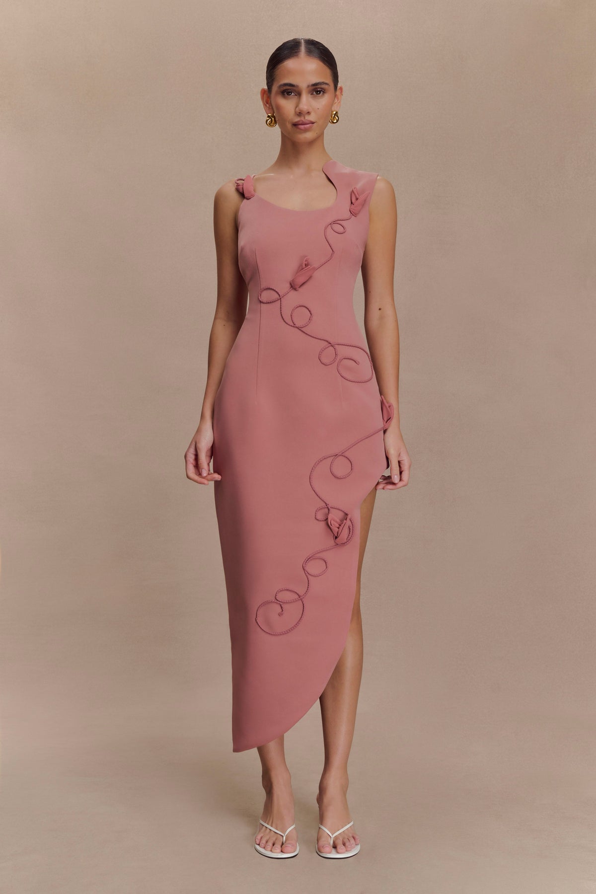 Virginia Suiting Embroidered Midi Dress - Burnt Rose