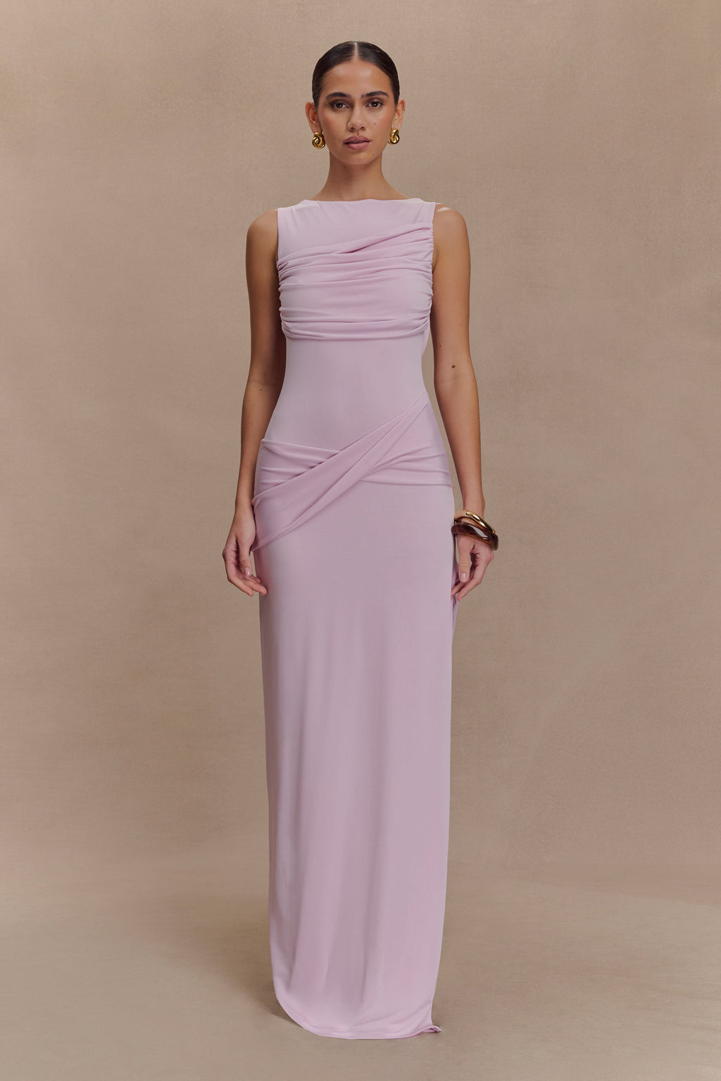 Henley Slinky Drape Maxi Dress - Baby Pink