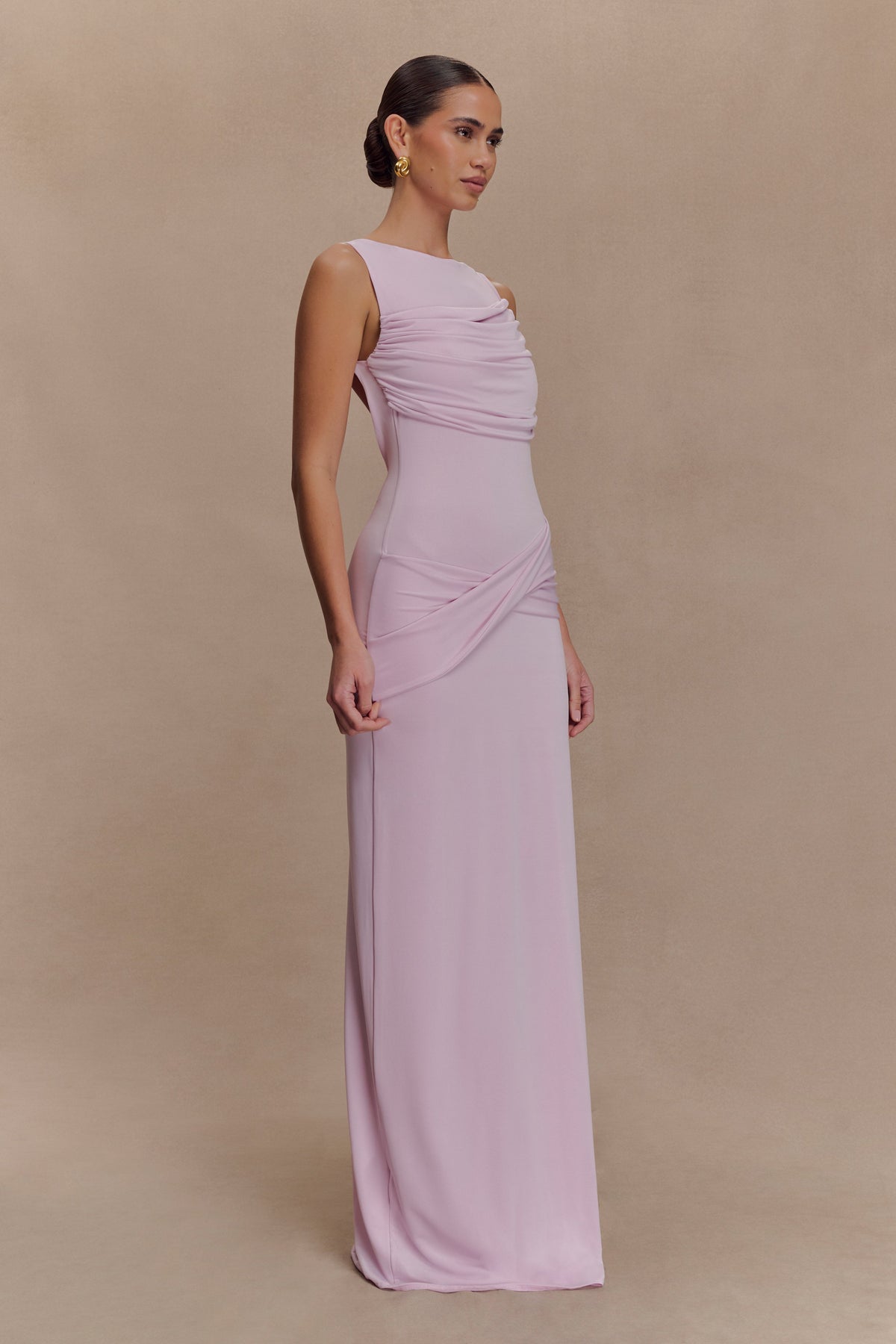 Henley Slinky Drape Maxi Dress - Baby Pink