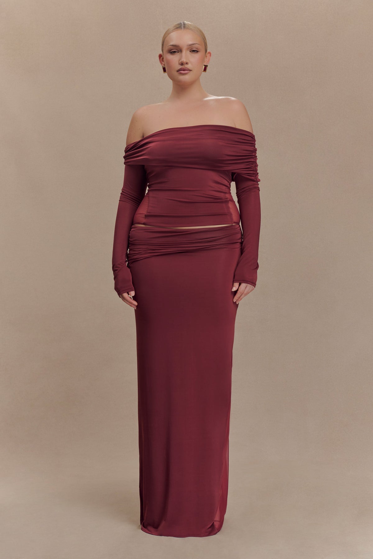 Judy Slinky And Mesh Maxi Skirt - Wine