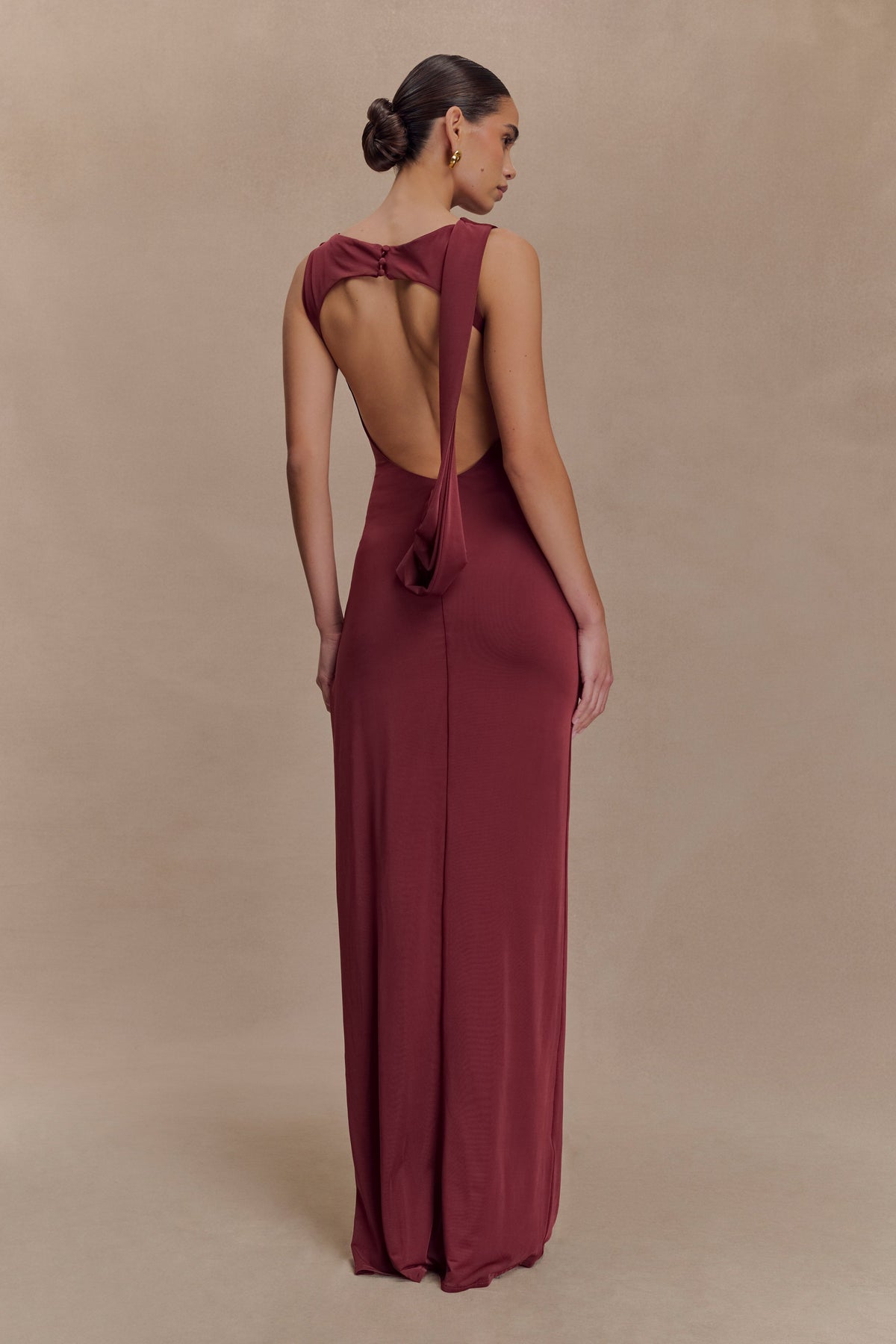 Henley Slinky Drape Maxi Dress - Wine