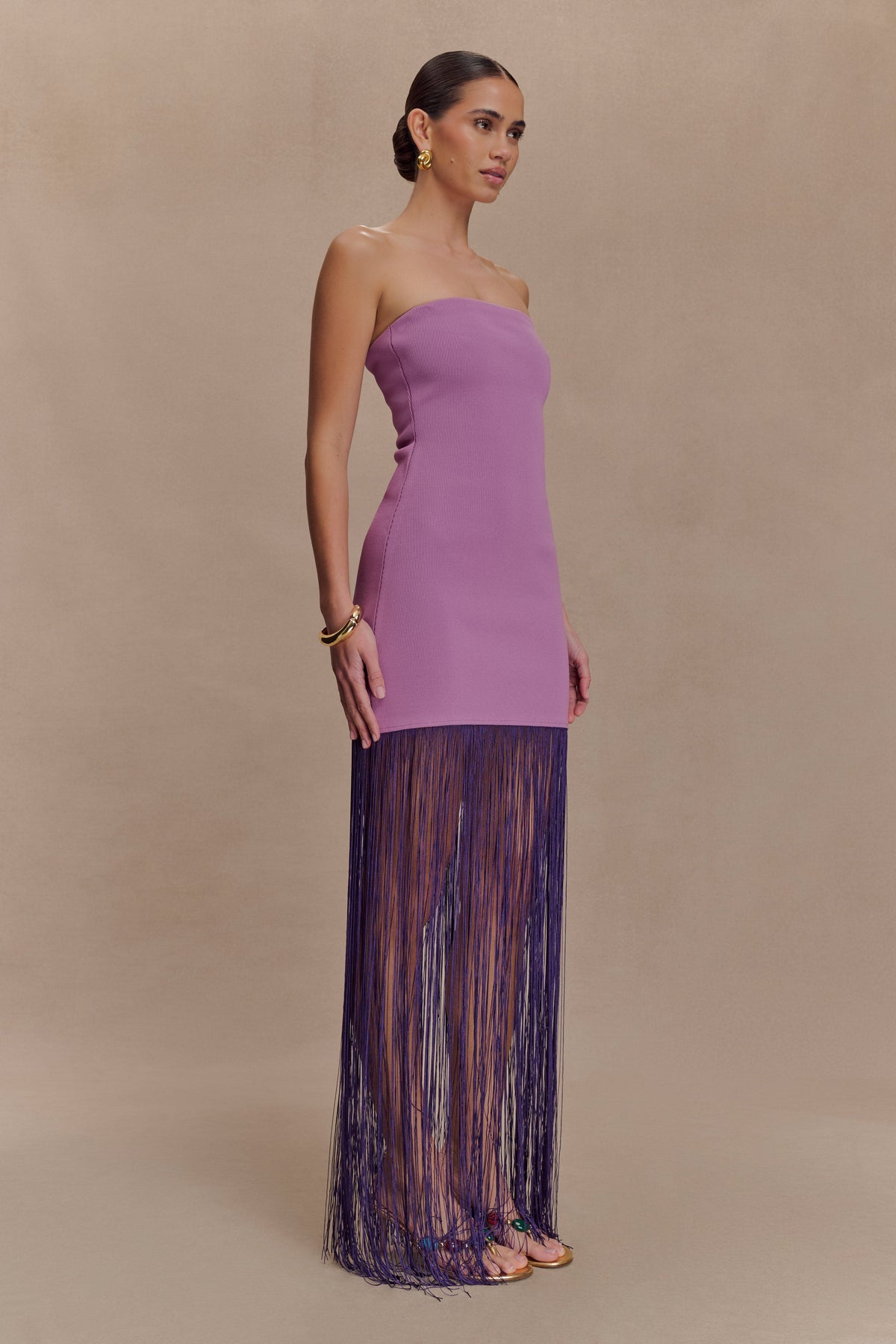 Koah Fringe Bandage Knit Maxi Dress - Purple