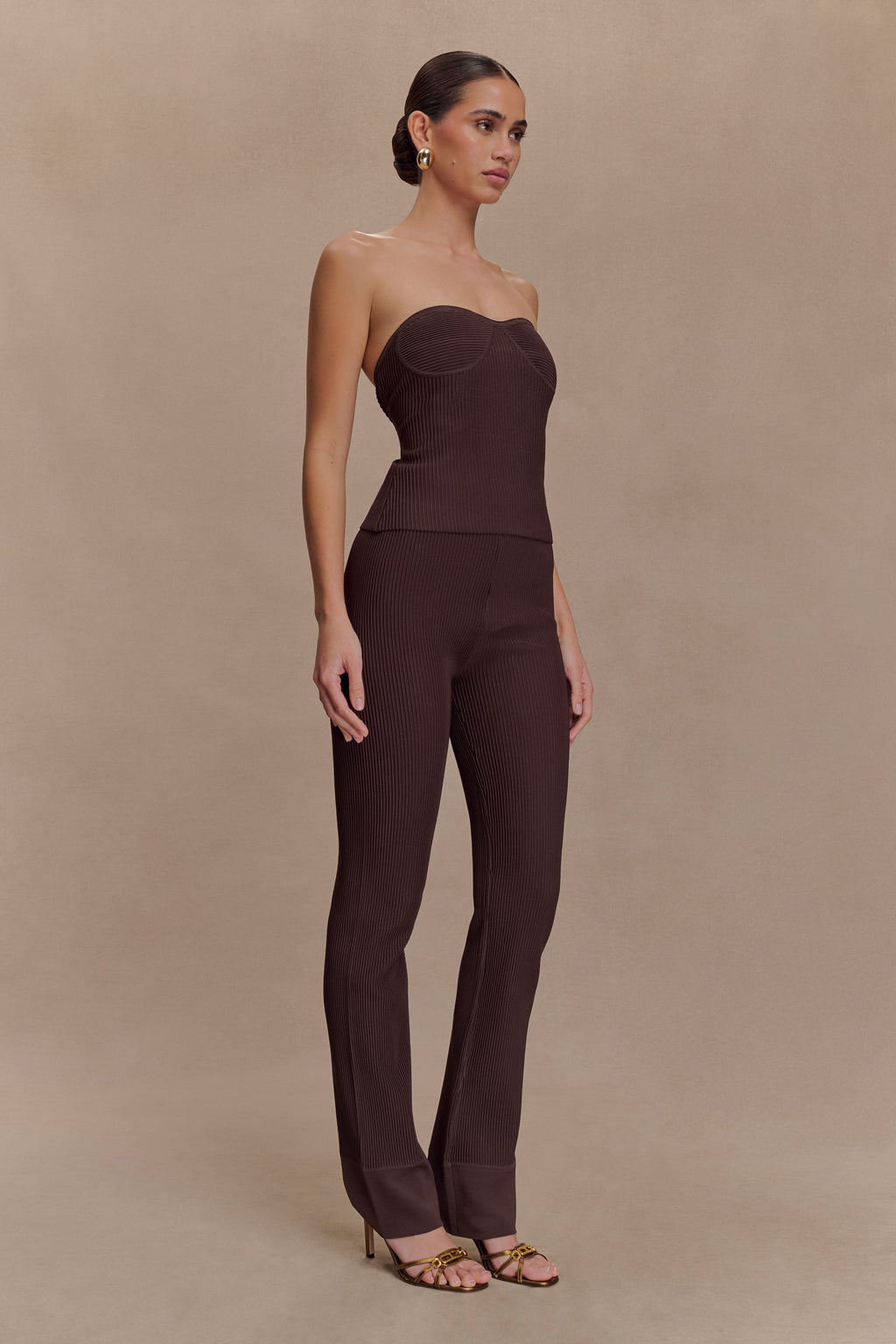 Elodie Strapless Cupped Knit Top - Chocolate