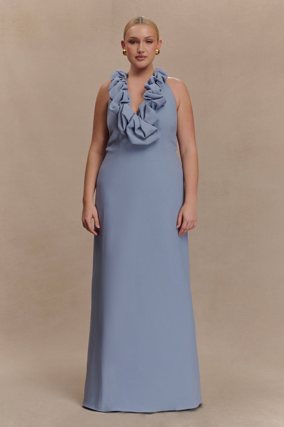 Carolyn Linen Bubble Maxi Dress - Misty Blue