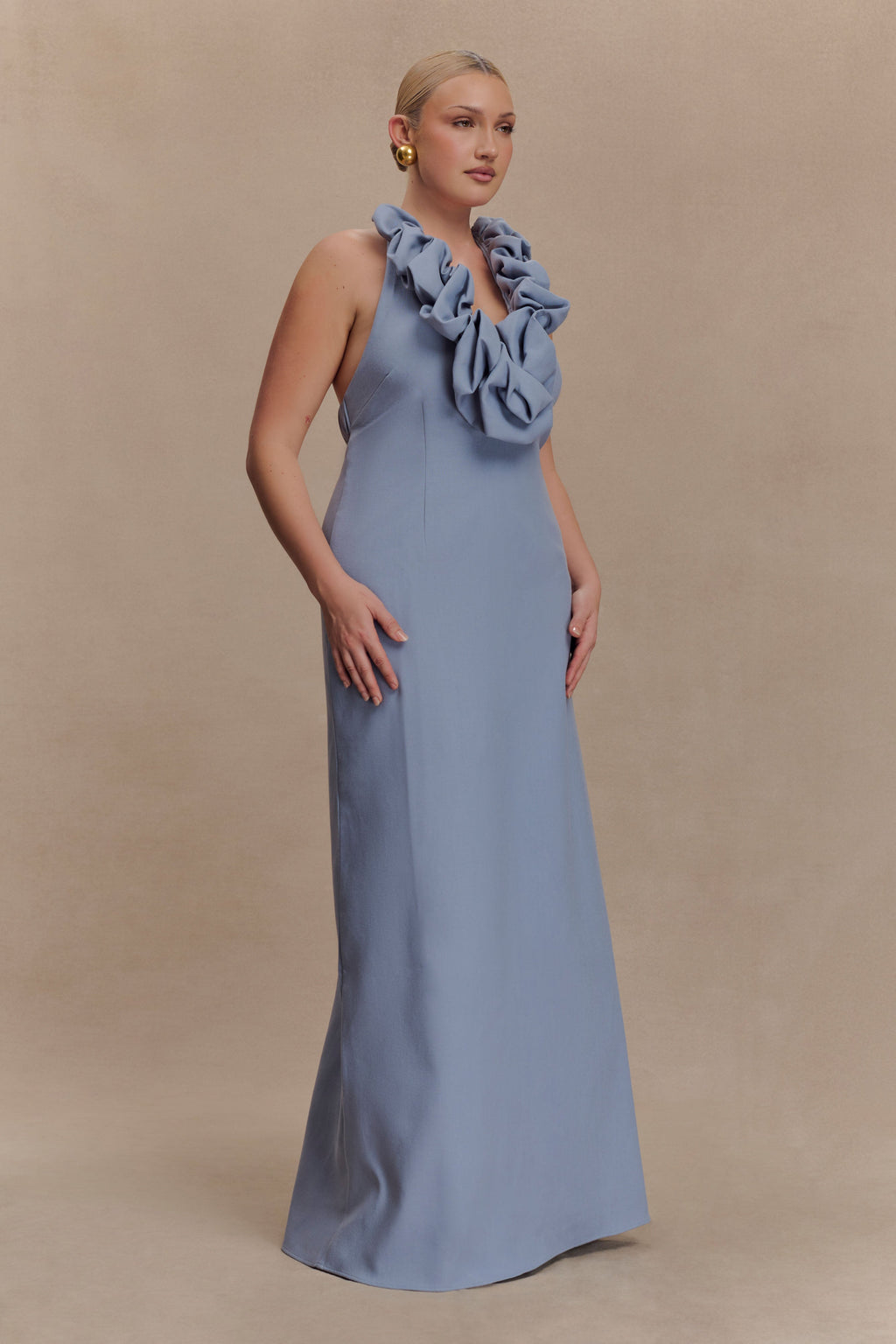 Carolyn Linen Bubble Maxi Dress - Misty Blue