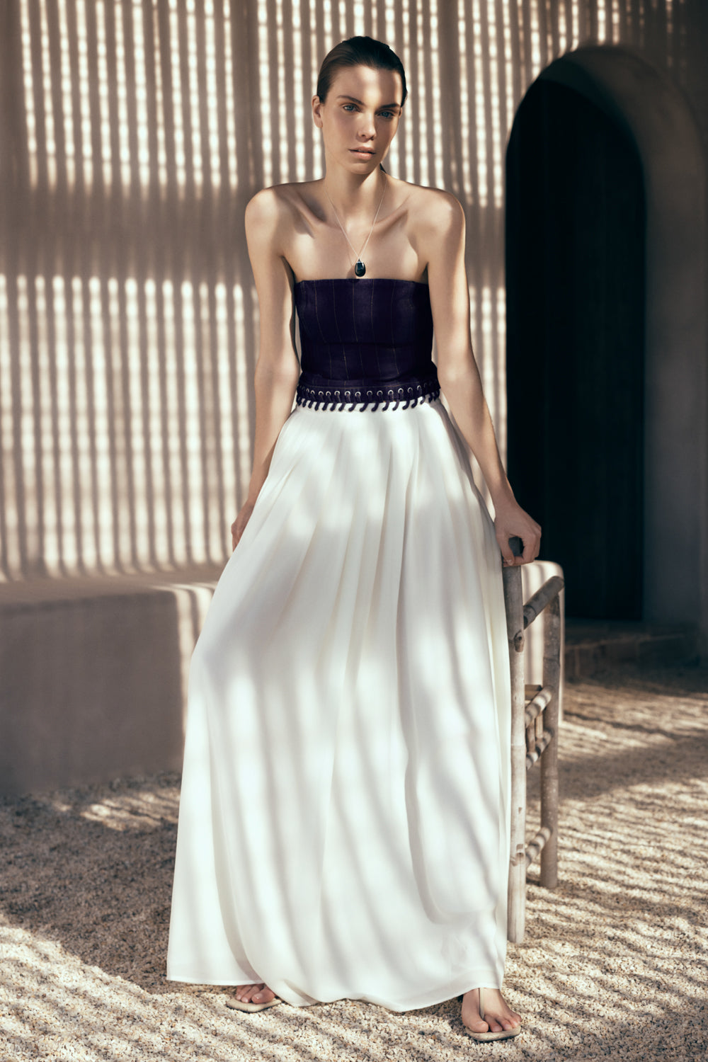 Suella Chiffon Denim Maxi Dress - Indigo Blue