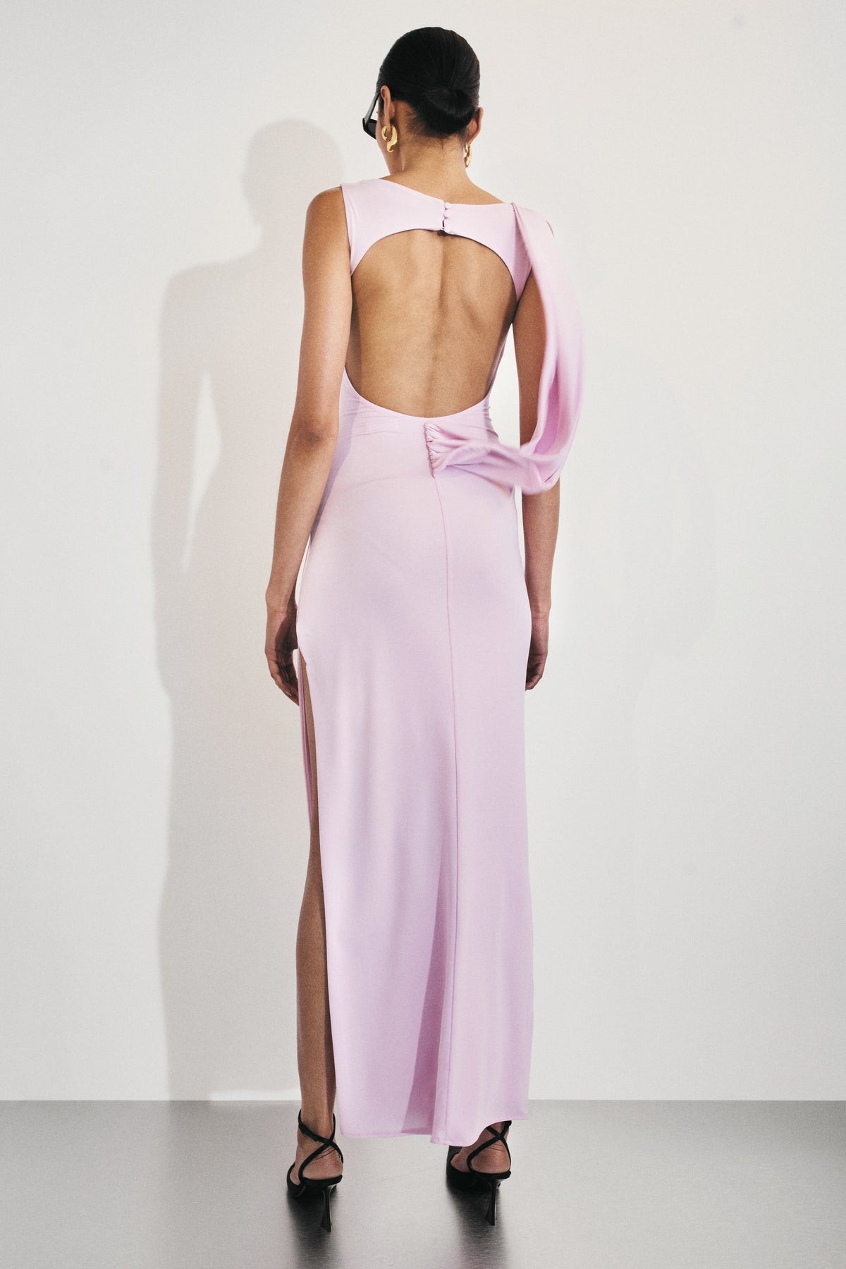 Henley Slinky Drape Maxi Dress - Baby Pink