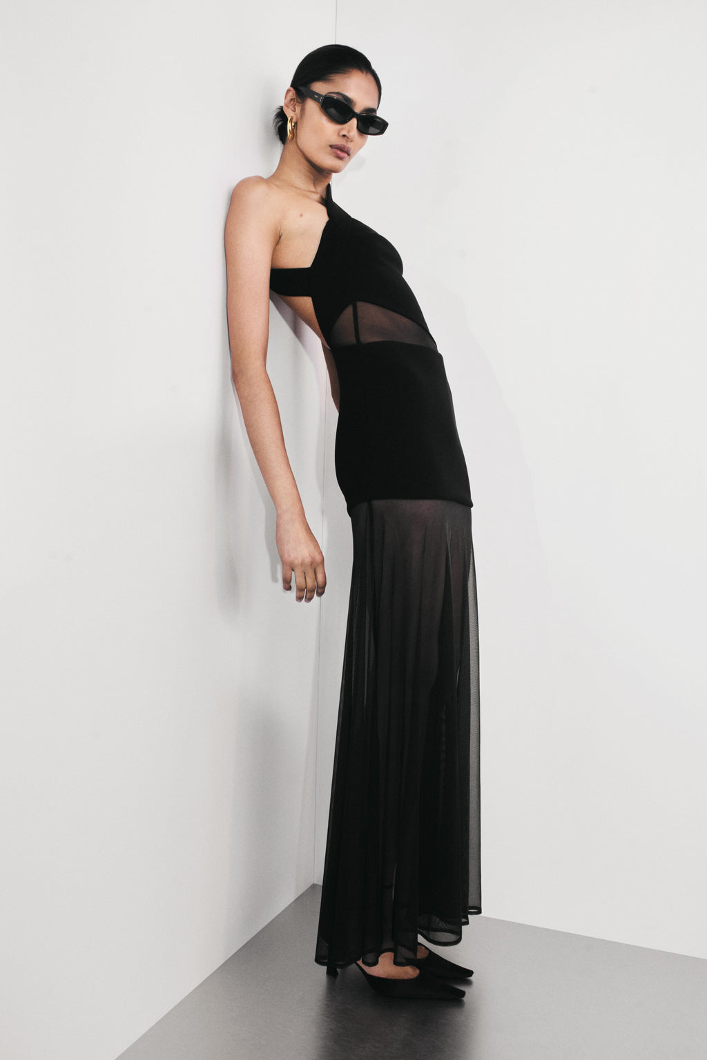 Vashti Cut Out Mesh Maxi Dress - Black